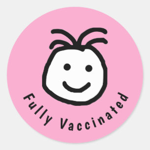 Pegatina Redonda Cute Round Happy Face totalmente vacunado de color