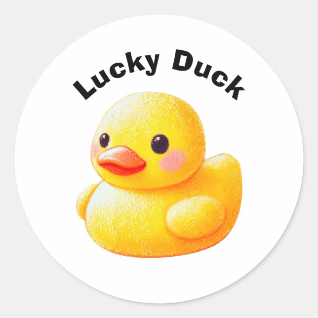 Pegatina Redonda Cute Rubber Ducky with Customizable Text (Anverso)