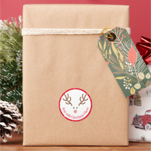 Pegatina Redonda Cute Rudolph Reindeer Enviado Con Ánimo Navideño