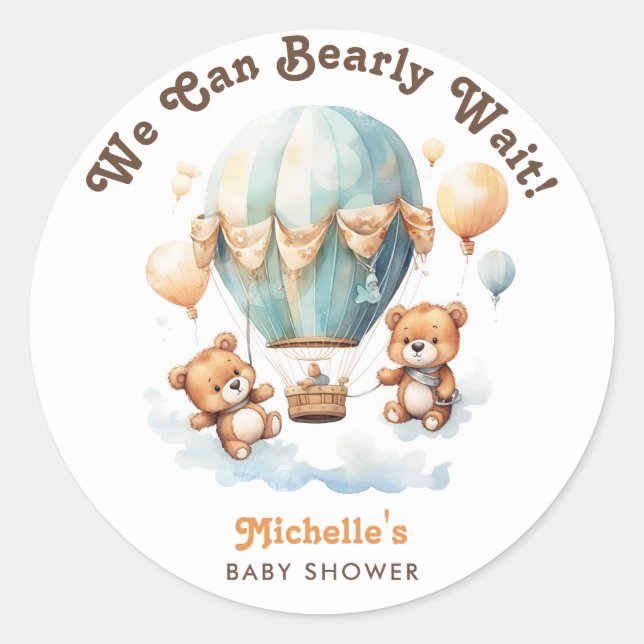 Pegatina Redonda Cute Rustic Bearly Wait Twins Baby Shower (Anverso)