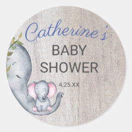Pegatina Redonda Cute Rustic Elephant Boy Baby Shower