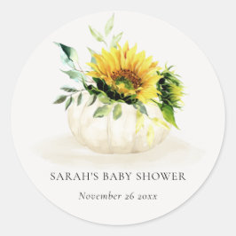 Pegatina Redonda Cute Rustic Sunflower Pumpkin Floral Baby Shower