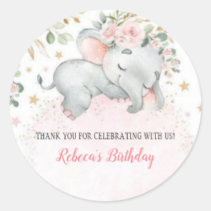 Pegatina Redonda Cute Safari Animals First Birthday  Decor