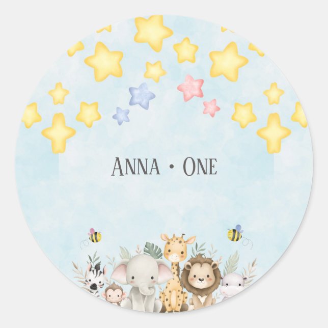 Pegatina Redonda Cute Safari Baby Animals Sticker (Anverso)