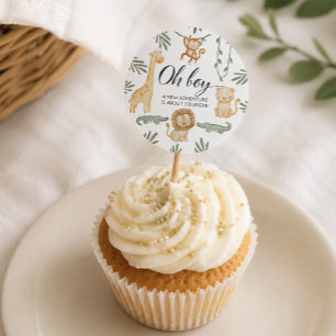 Pegatina Redonda Cute Safari Jungle Cupcake Topper Baby Shower