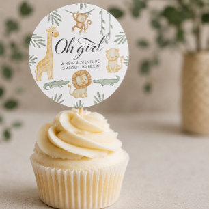 Pegatina Redonda Cute Safari Jungle Oh Girl Adorno para Cupcake