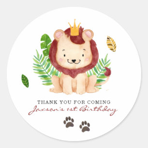 Pegatina Redonda Cute Safari Little Lion Prince Jungle Gracias