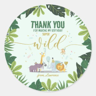 Pegatina Redonda Cute Safari Wild Animals Boho Birthday Party