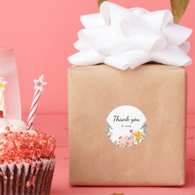 Pegatina Redonda Cute safari zoológico animales jungla de bebé flor (Fiesta)