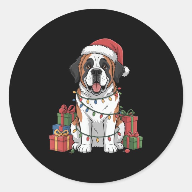 Pegatina Redonda Cute Saint Bernard Santa Hat Navidades Perro Lover (Anverso)
