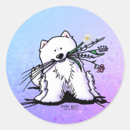 Pegatina Redonda Cute Samoyed KiniArt