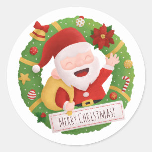 Pegatina Redonda Cute Santa Claus Adorno de Corona de Navidad Pegat
