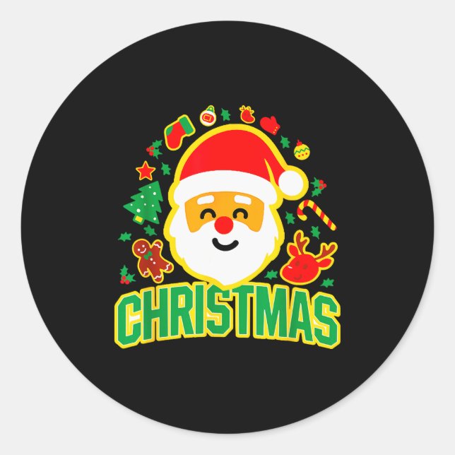 Pegatina Redonda Cute Santa Claus Christmas Festive Holiday Xmas De (Anverso)
