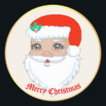 Pegatina Redonda Cute Santa Claus Christmas Sticker<br><div class="desc">El lindo Santa Claus en Navidades de fondo beige alrededor del pegatina. Navidades guapos San Nicolás con marco dorado. Texto Feliz Navidad puede ser personalizado.</div>