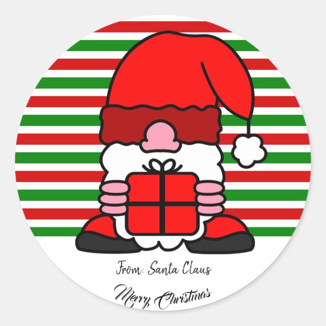 Pegatina Redonda Cute Santa Claus Personalizado Nombre personalizad (Anverso)