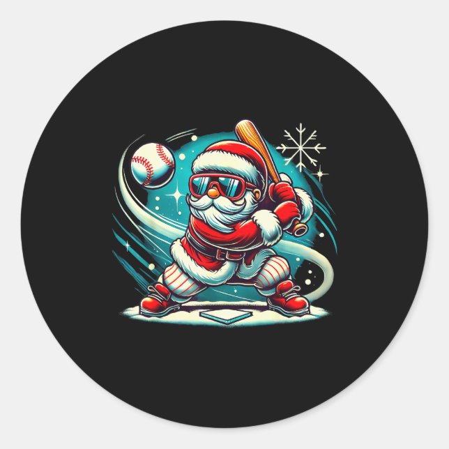 Pegatina Redonda Cute Santa Claus Playing Baseball Boys Kids Teens  (Anverso)