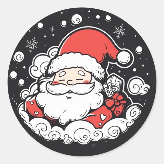 Pegatina Redonda Cute Santa Claus sticker navideño (Anverso)