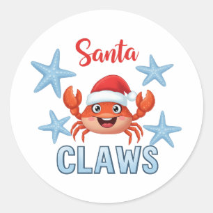 Pegatina Redonda Cute Santa Claws divertido cangrejo de Navidad