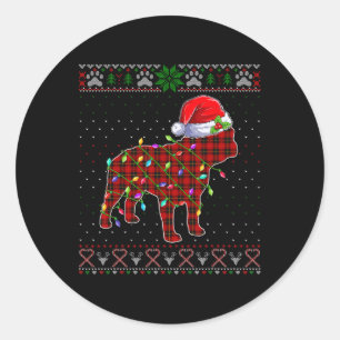 Pegatina Redonda Cute Santa Cuadro Rojo Francés Bulldog Luz Feo Nav