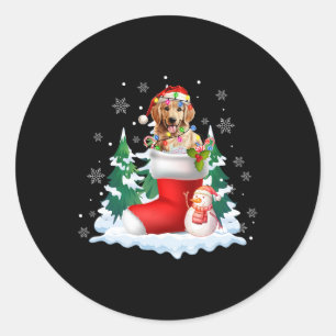 Pegatina Redonda Cute Santa Golden Retriever En Navidades Socks Dog