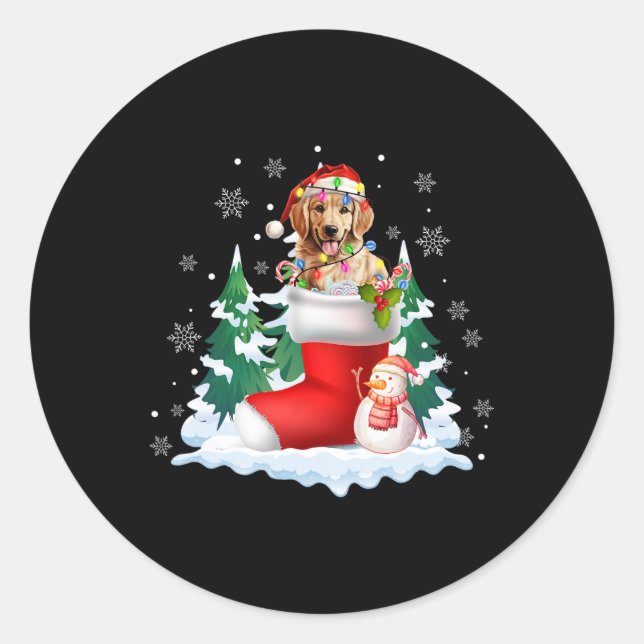 Pegatina Redonda Cute Santa Golden Retriever En Navidades Socks Dog (Anverso)