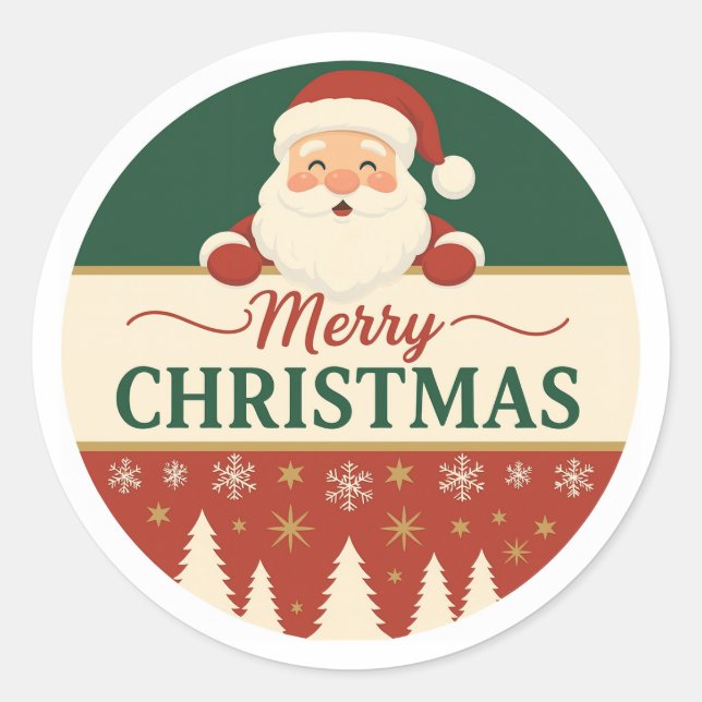 Pegatina Redonda Cute Santa Merry Christmas Sticker (Anverso)
