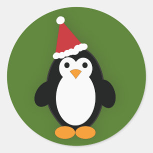 Pegatina Redonda Cute Santa Penguin
