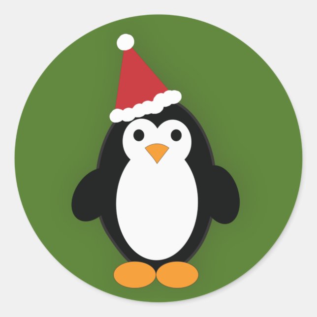 Pegatina Redonda Cute Santa Penguin (Anverso)
