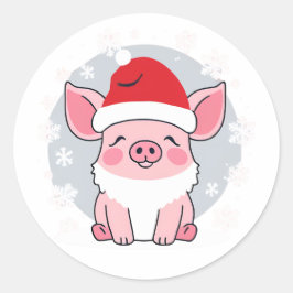 Pegatina Redonda Cute Santa Piglet, Holiday Piggie