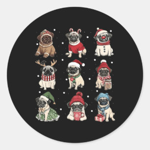 Pegatina Redonda Cute Santa Pug Funny Xmas Ilumina Perros Lover Hom
