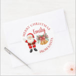 Pegatina Redonda Cute Santa Red Berries Bell Name Merry Christmas<br><div class="desc">Cute Santa Red Berries Bell Name Merry Christmas Classic Round Pegatina. El pegatina tiene un diseño lindo con MERRY CHRISTMAS escrito en una fuente de bonito con espacio para añadir nombre. Este lindo adhesivo de Navidad tiene el ilustracion de Santa Claus. Estos lindos pegatinas se pueden personalizar fácilmente cambiando el...</div>