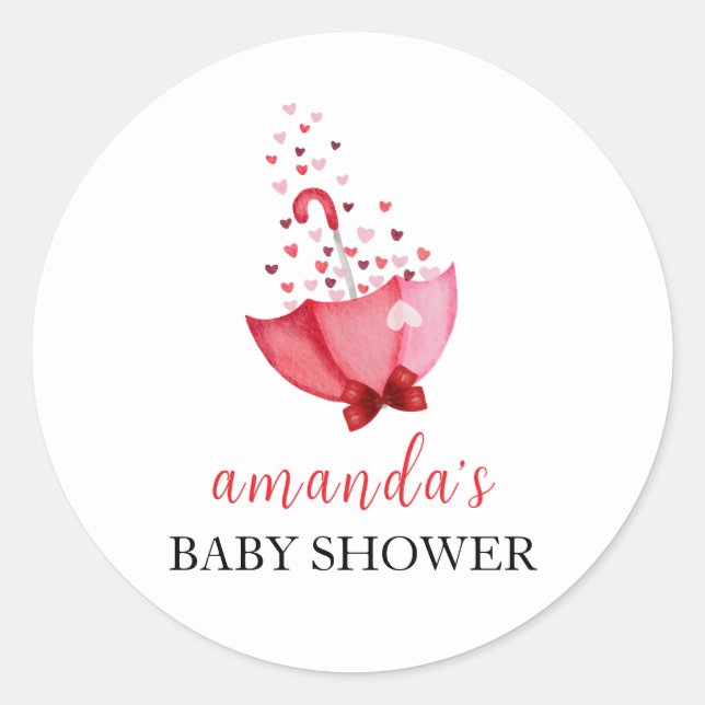 Pegatina Redonda Cute SCariño Umbrella Bow Baby Shower (Anverso)