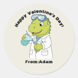 Pegatina Redonda Cute scientist dinosaur  Valentine 