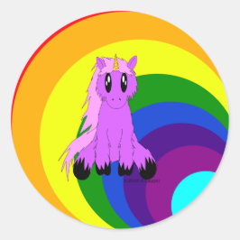 Pegatina Redonda Cute Scruffy Unicorn (Rosa)