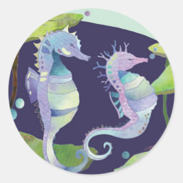 Pegatina Redonda Cute Sea Horse Pareja