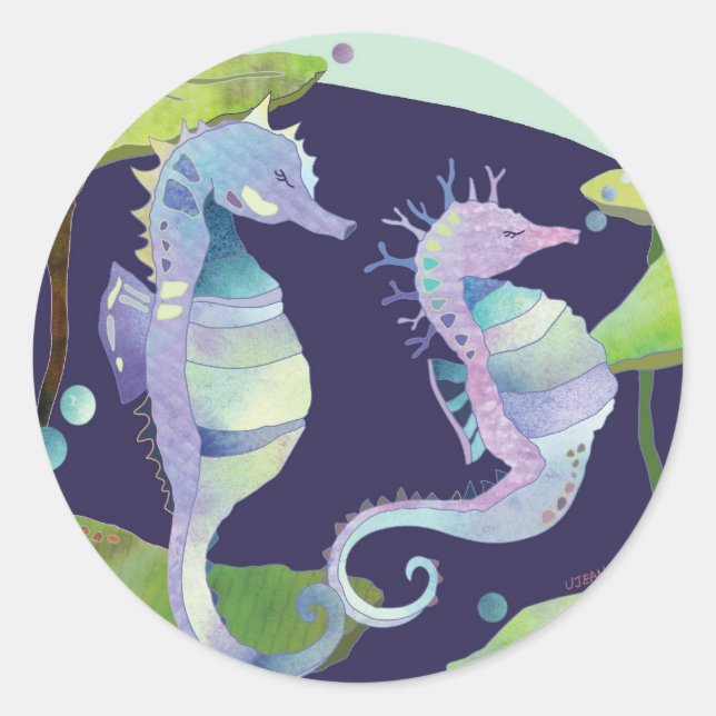 Pegatina Redonda Cute Sea Horse Pareja (Anverso)