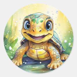 Pegatina Redonda Cute Sea Turtle