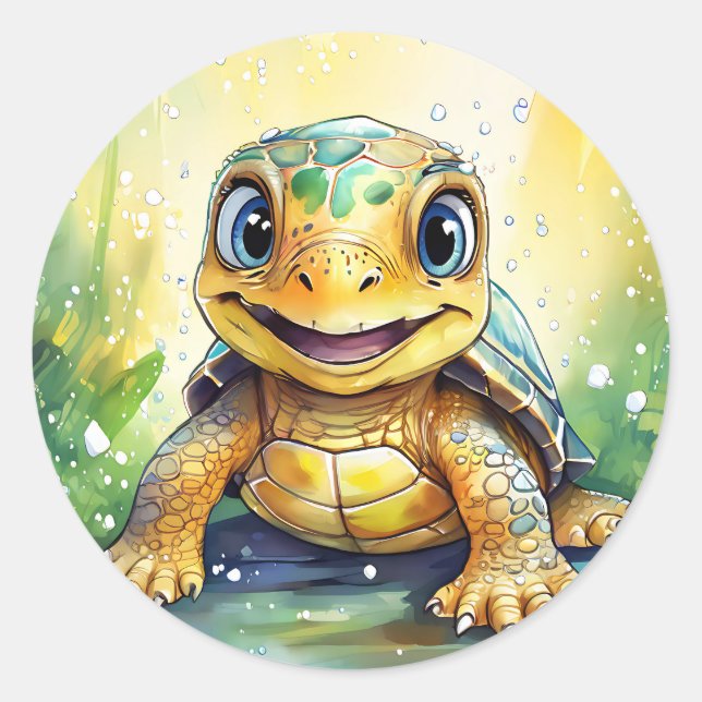Pegatina Redonda Cute Sea Turtle (Anverso)