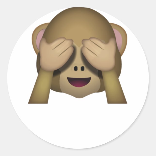 Pegatina Redonda Cute See No Evil Monkey Emoji (Anverso)