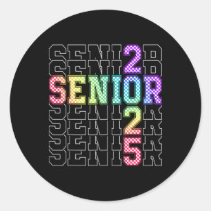 Pegatina Redonda Cute Senior Cl De 2025 Checkered Senior 25 Graduat