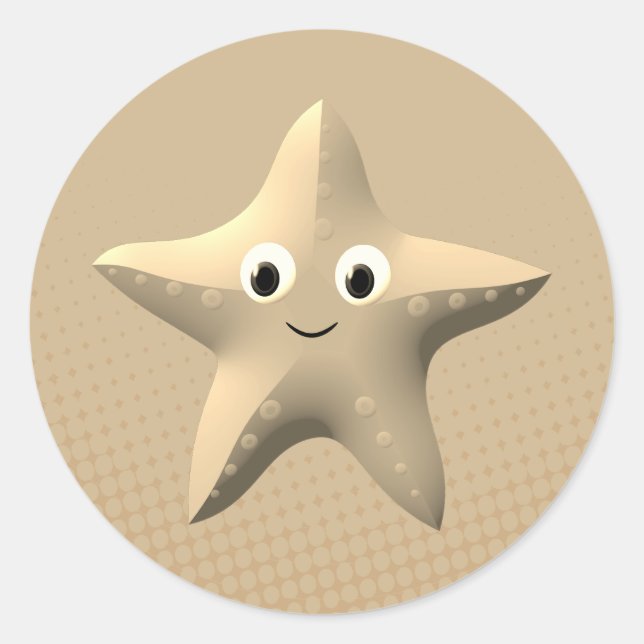 Pegatina Redonda Cute Sepia Personalizado Starfish (Anverso)