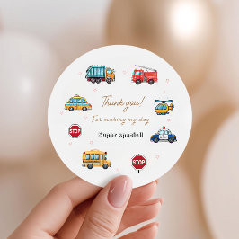 Pegatina Redonda Cute Service Vehicle Birthday bash Favor Bags