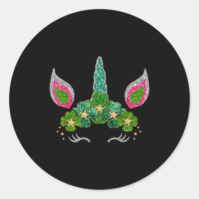 Pegatina Redonda Cute Shamrock Irish Unicorn Face Tee St.patrick's  (Anverso)