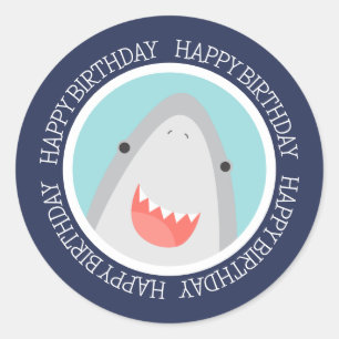 Pegatina Redonda Cute Shark Happy Birthday