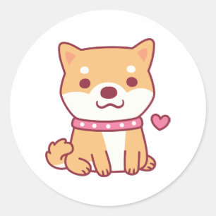 Pegatina Redonda Cute Shiba Inu Dog