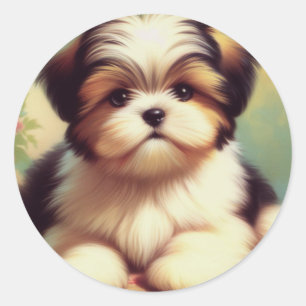 Pegatina Redonda Cute Shih-Tzu Pintando
