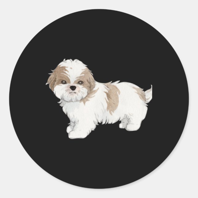 Pegatina Redonda Cute Shih Tzu Puppy (Anverso)