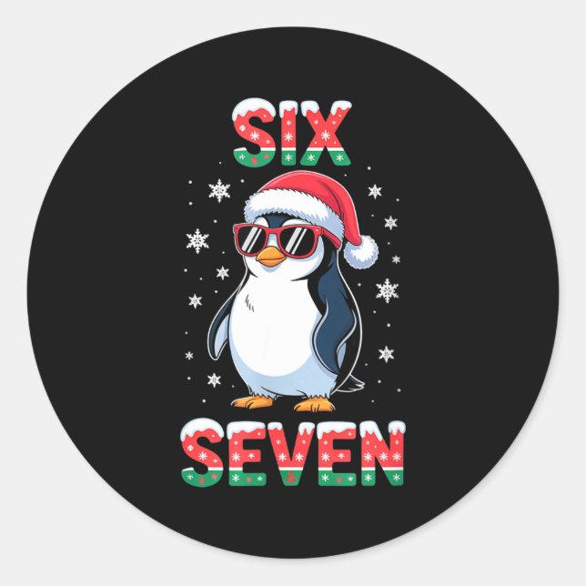 Pegatina Redonda Cute Six Seven 67 Penguin Kids Christmas Holiday  (Anverso)