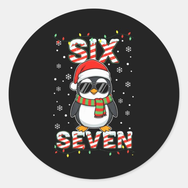 Pegatina Redonda Cute Six Seven 67 Penguin Kids Christmas Holiday  (Anverso)