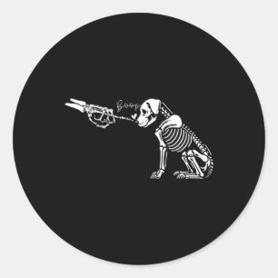 Pegatina Redonda Cute Skeleton Hand Boop Dog Funny Halloween 1